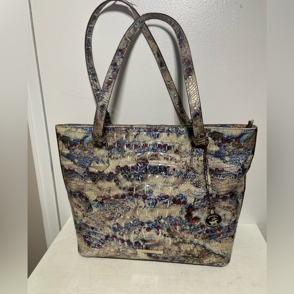 BRAHMIN MEDIUM MISHA TOTE Croc embossed leather in Stratus Melbourne - Picture 9 of 14